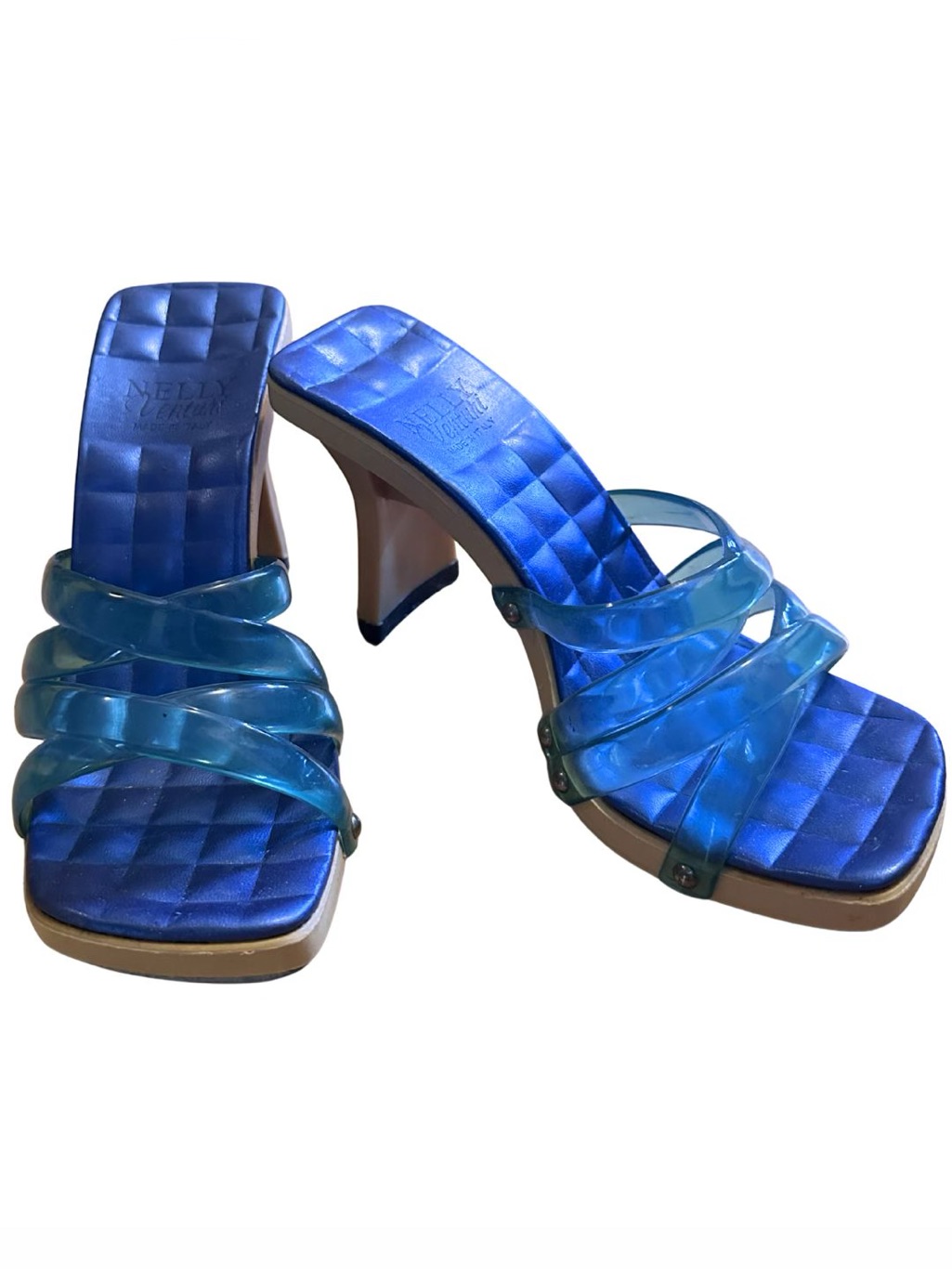 Nelly Venturi Blue Clear Strappy High Heel Sandals